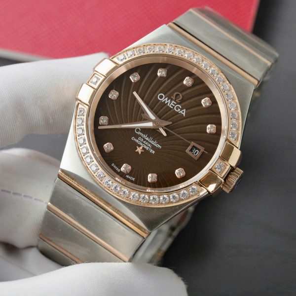 Omega Constellation Co-Axial Fake Watch Brown Dial Metal Strap 38mm - Image 4