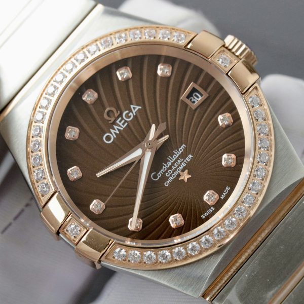 Omega Constellation Co-Axial Fake Watch Brown Dial Metal Strap 38mm - Image 5