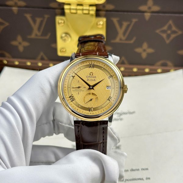 Omega De Ville Prestige Power Reserve Replica 11 Watch Yellow Dial Leather Strap 39.5mm - Image 2
