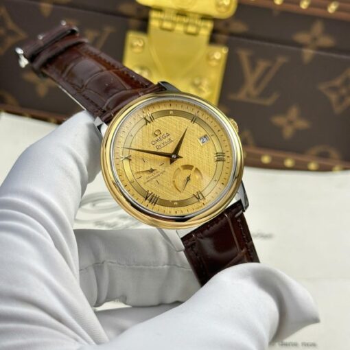 Omega De Ville Prestige Power Reserve Replica 11 Watch Yellow Dial Leather Strap 39.5mm - Image 4