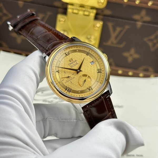 Omega De Ville Prestige Power Reserve Replica 11 Watch Yellow Dial Leather Strap 39.5mm - Image 4