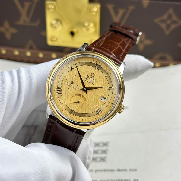 Omega De Ville Prestige Power Reserve Replica 11 Watch Yellow Dial Leather Strap 39.5mm - Image 3