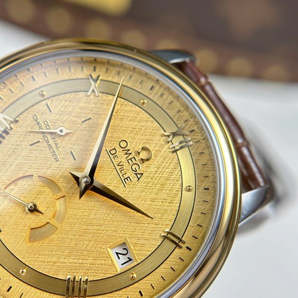 Omega De Ville Prestige Power Reserve Replica 11 Watch Yellow Dial Leather Strap 39.5mm - Image 6