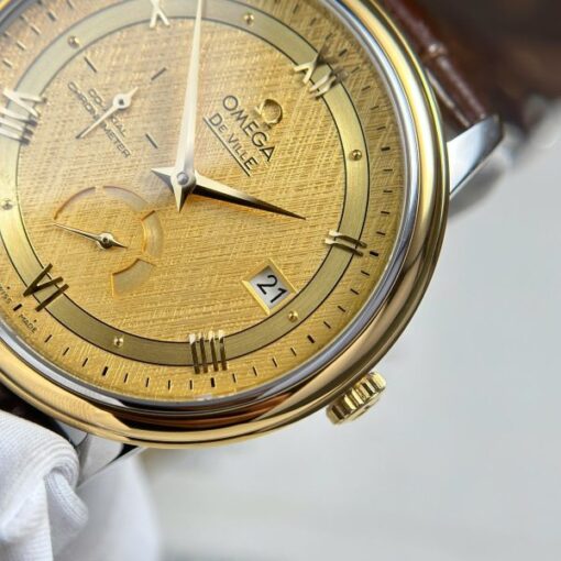 Omega De Ville Prestige Power Reserve Replica 11 Watch Yellow Dial Leather Strap 39.5mm - Image 7