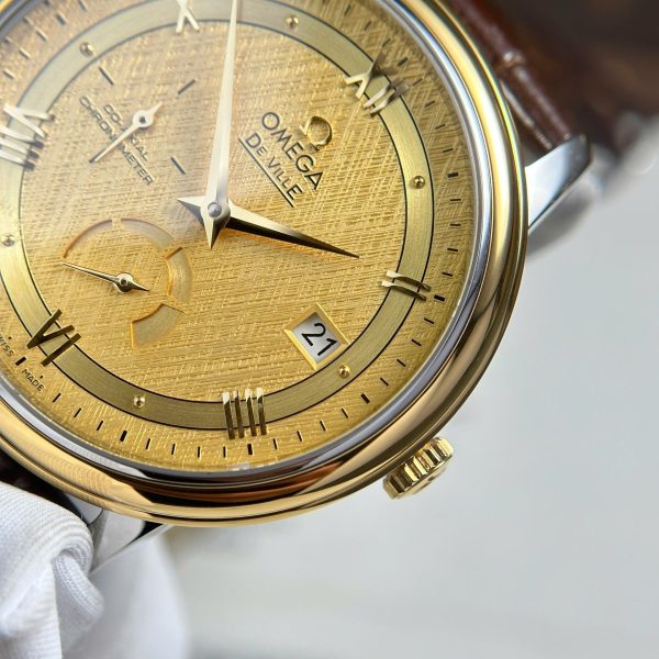 Omega De Ville Prestige Power Reserve Replica 11 Watch Yellow Dial Leather Strap 39.5mm - Image 7