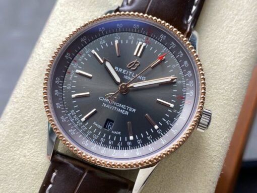 Breitling Navitimer Replica Watches Gray Dial & Leather Strap BLS Factory 41mm - Image 4