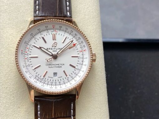 Breitling Navitimer Rose Gold White Dial Best Replica Watch BLS Factory 41mm - Image 2