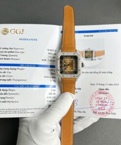 Cartier Santos Dial Brown Replica Watches Custom Diamonds Moissanite BV Factory 39.8mm