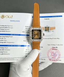 Alternative view of Cartier Santos Dial Brown Replica Watches Custom Diamonds Moissanite BV Factory 39.8mm
