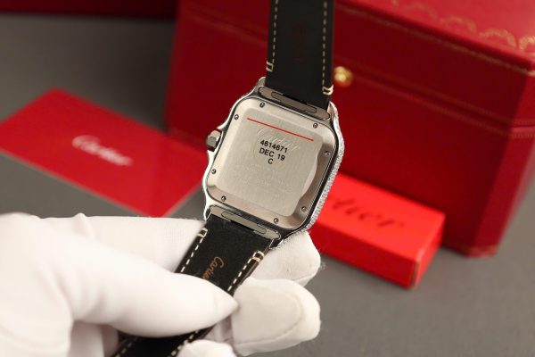 Cartier Santos White Dial Replica Watch Custom Diamonds Moissanite BV Factory 39.8mm - Image 12