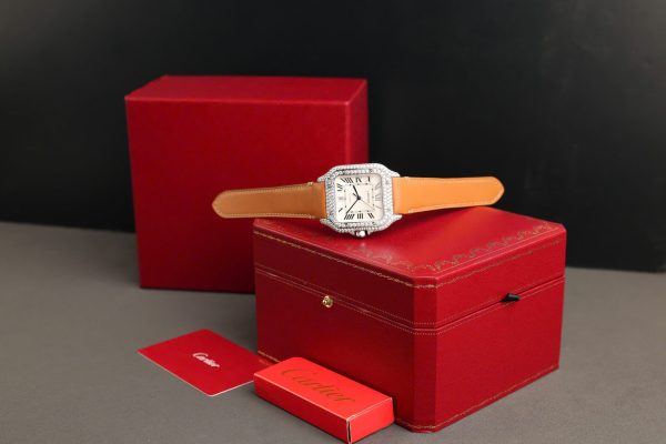 Cartier Santos White Dial Replica Watch Custom Diamonds Moissanite BV Factory 39.8mm - Image 3