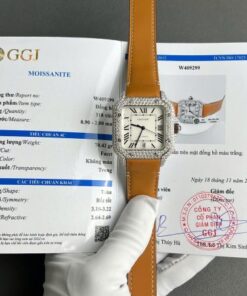 Alternative view of Cartier Santos White Dial Replica Watch Custom Diamonds Moissanite BV Factory 39.8mm