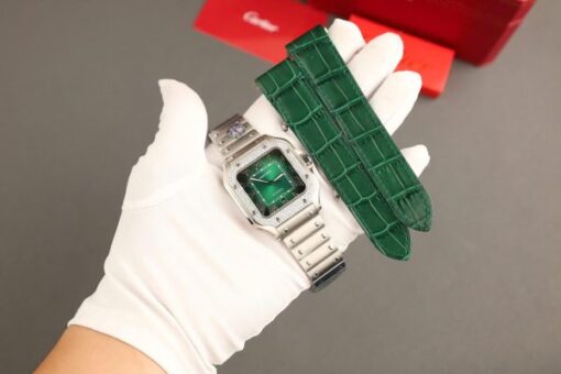 Cartier Santos Green Copies Watch Custom Diamonds Moissanite BV Factory 39.8mm - Image 3