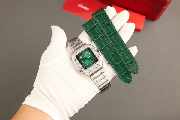 Cartier Santos Green Copies Watch Custom Diamonds Moissanite BV Factory 39.8mm - Image 3