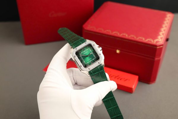 Cartier Santos Green Copies Watch Custom Diamonds Moissanite BV Factory 39.8mm - Image 7
