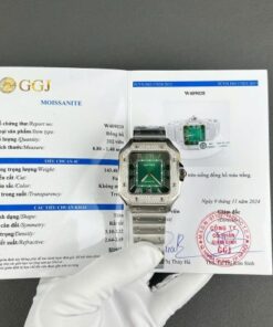 Alternative view of Cartier Santos Green Copies Watch Custom Diamonds Moissanite BV Factory 39.8mm