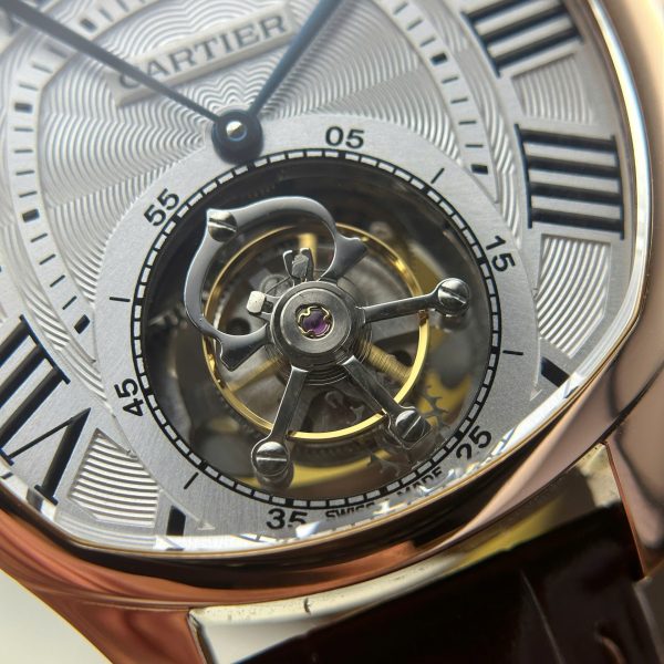 Cartier Drive Tourbillon Replica Watch Dial Guiloche Motif Leather Strap 41mm - Image 7
