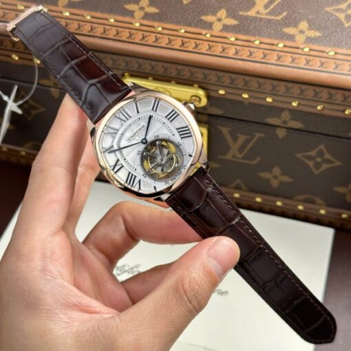 Cartier Drive Tourbillon Replica Watch Dial Guiloche Motif Leather Strap 41mm - Image 3