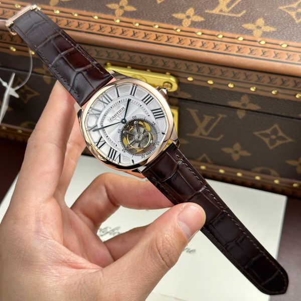 Cartier Drive Tourbillon Replica Watch Dial Guiloche Motif Leather Strap 41mm - Image 3