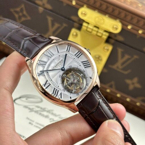 Cartier Drive Tourbillon Replica Watch Dial Guiloche Motif Leather Strap 41mm - Image 4