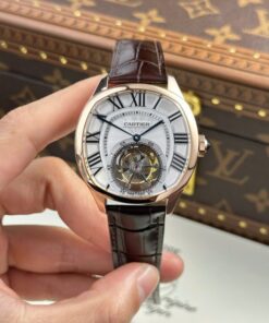 Alternative view of Cartier Drive Tourbillon Replica Watch Dial Guiloche Motif Leather Strap 41mm