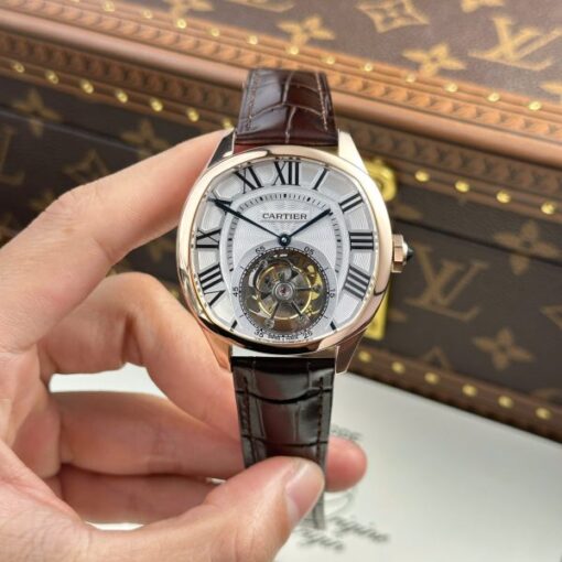 Cartier Drive Tourbillon Replica Watch Dial Guiloche Motif Leather Strap 41mm - Image 2