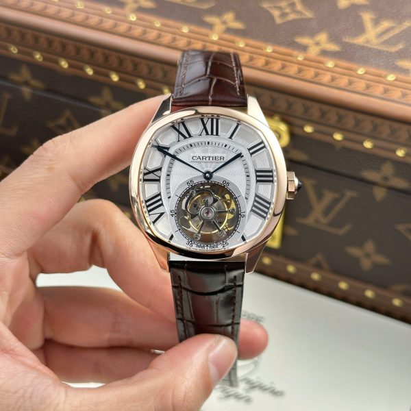 Cartier Drive Tourbillon Replica Watch Dial Guiloche Motif Leather Strap 41mm - Image 2