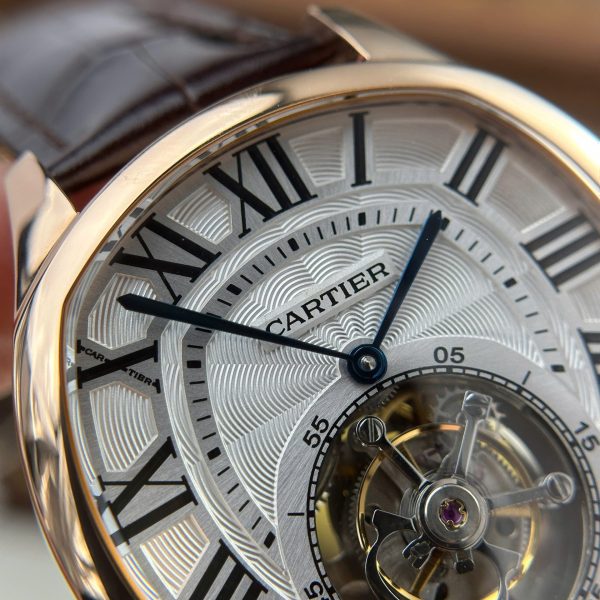 Cartier Drive Tourbillon Replica Watch Dial Guiloche Motif Leather Strap 41mm - Image 8