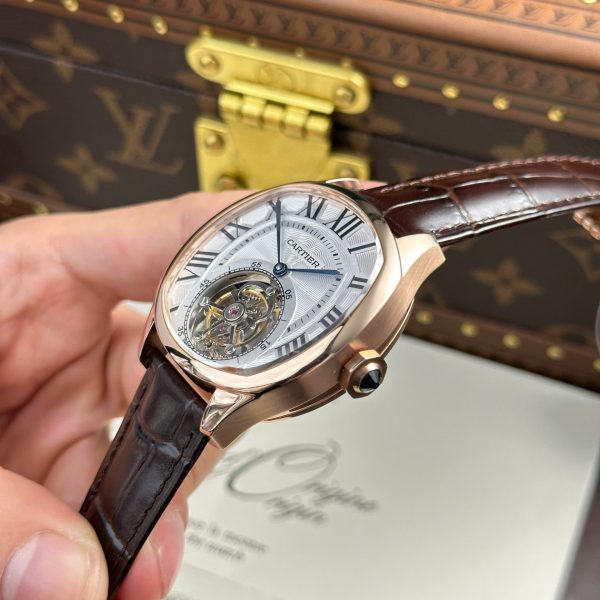Cartier Drive Tourbillon Replica Watch Dial Guiloche Motif Leather Strap 41mm - Image 9