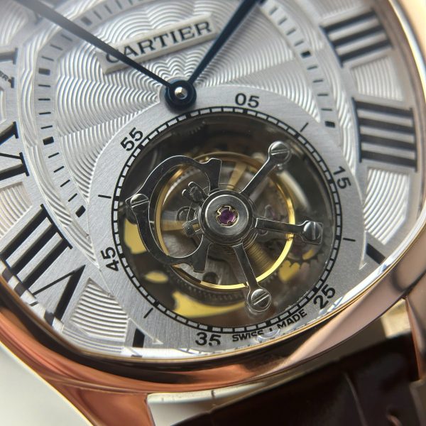 Cartier Drive Tourbillon Replica Watch Dial Guiloche Motif Leather Strap 41mm - Image 6