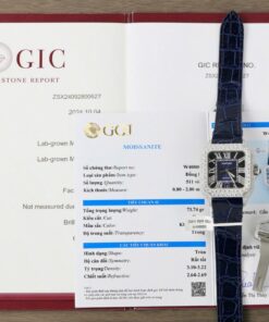 Cartier Santos Best Copies Watch Dial Blue Custom Diamonds Moissanite Hong Kong 39.8mm