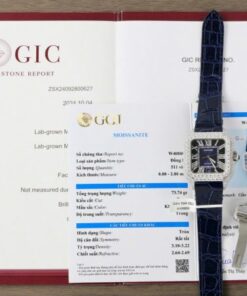 Alternative view of Cartier Santos Best Copies Watch Dial Blue Custom Diamonds Moissanite Hong Kong 39.8mm