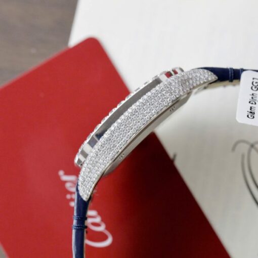 Cartier Santos Best Copies Watch Dial Blue Custom Diamonds Moissanite Hong Kong 39.8mm - Image 9