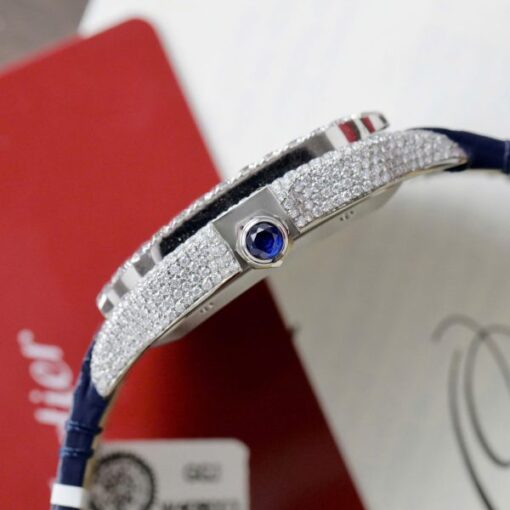 Cartier Santos Best Copies Watch Dial Blue Custom Diamonds Moissanite Hong Kong 39.8mm - Image 8