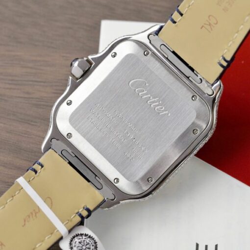 Cartier Santos Best Copies Watch Dial Blue Custom Diamonds Moissanite Hong Kong 39.8mm - Image 10