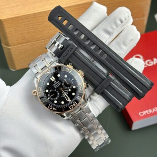 Omega Dial Black Copies Watches Seamaster Diver 300M Chronograph Demi Rose Gold N1 Factory 44mm - Image 3