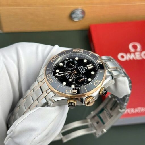 Omega Dial Black Copies Watches Seamaster Diver 300M Chronograph Demi Rose Gold N1 Factory 44mm - Image 5