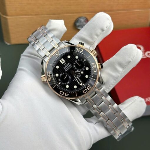 Omega Dial Black Copies Watches Seamaster Diver 300M Chronograph Demi Rose Gold N1 Factory 44mm - Image 2