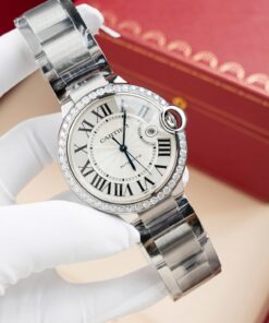 Cartier Ballon Bleu WE9009Z3 White Dial Replica Watch Bezel Diamond Moissanite AF Factory 42mm