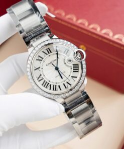 Alternative view of Cartier Ballon Bleu WE9009Z3 White Dial Replica Watch Bezel Diamond Moissanite AF Factory 42mm