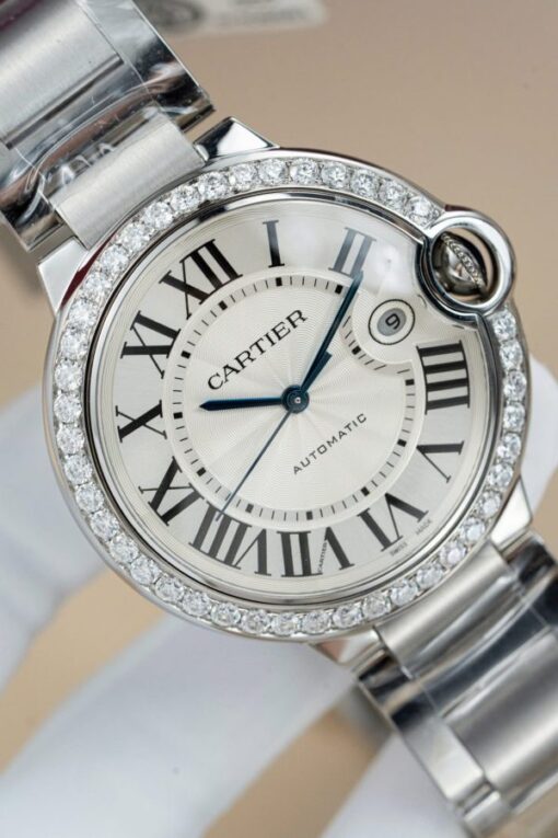 Cartier Ballon Bleu WE9009Z3 White Dial Replica Watch Bezel Diamond Moissanite AF Factory 42mm - Image 7