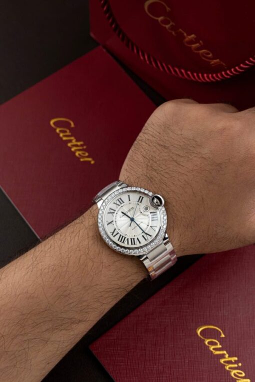 Cartier Ballon Bleu WE9009Z3 White Dial Replica Watch Bezel Diamond Moissanite AF Factory 42mm - Image 6