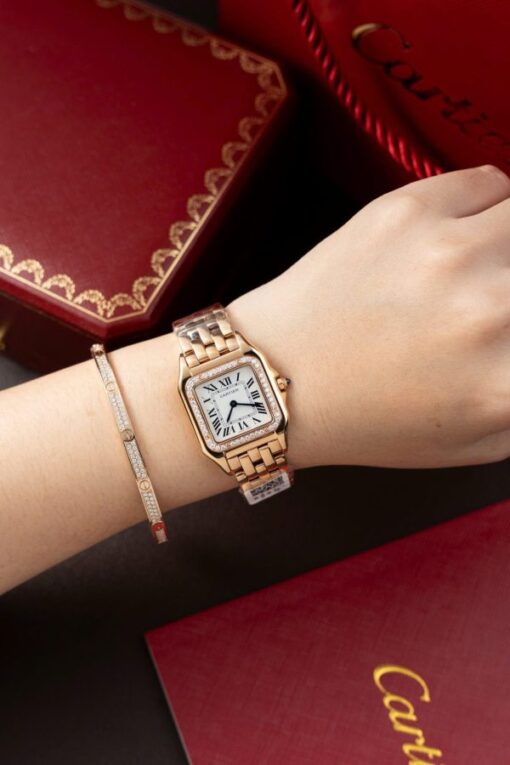 Cartier Panthere WJPN0009 Rose Gold Replica Watches Bezel Diamonds Moissanite 27x37mm - Image 7