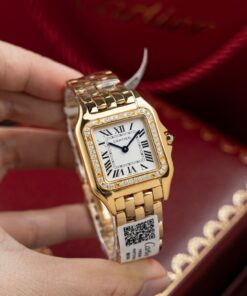 Cartier Panthere WJPN0015 White Dial Replica Watch Bezel Diamonds Moissanite 27x37mm