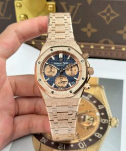 Audemars Piguet Replica Watches Royal Oak Chronograph Frosted Gold 26240 Blue Dial APS Factory 41mm
