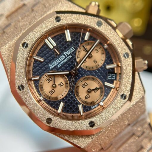 Audemars Piguet Replica Watches Royal Oak Chronograph Frosted Gold 26240 Blue Dial APS Factory 41mm - Image 5