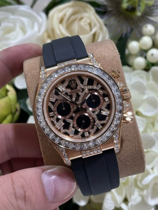 Rolex Daytona 116588TBR Giraffeb Chestnut Imitation Watches 18K Gold Wrapped + Moissanite Diamonds Custom 40mm - Image 4