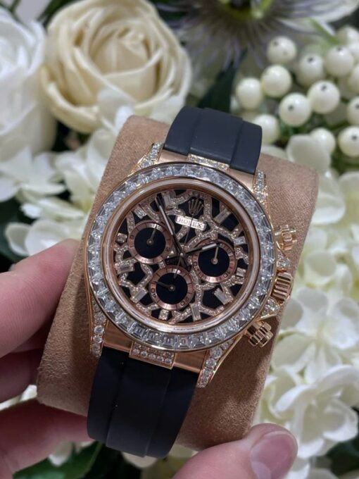 Rolex Daytona 116588TBR Giraffeb Chestnut Imitation Watches 18K Gold Wrapped + Moissanite Diamonds Custom 40mm - Image 5