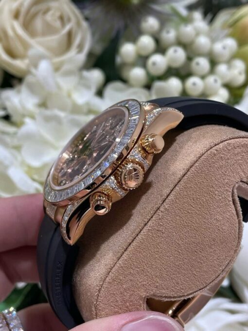 Rolex Daytona 116588TBR Giraffeb Chestnut Imitation Watches 18K Gold Wrapped + Moissanite Diamonds Custom 40mm - Image 7