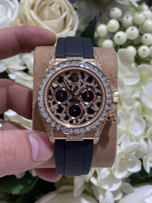 Rolex Daytona 116588TBR Giraffeb Chestnut Imitation Watches 18K Gold Wrapped + Moissanite Diamonds Custom 40mm - Image 2